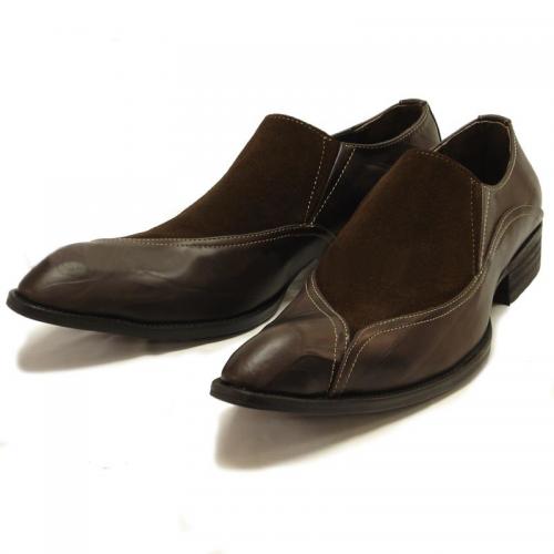 Fiesso Brown Leather Suede Loafer Shoes FI8632